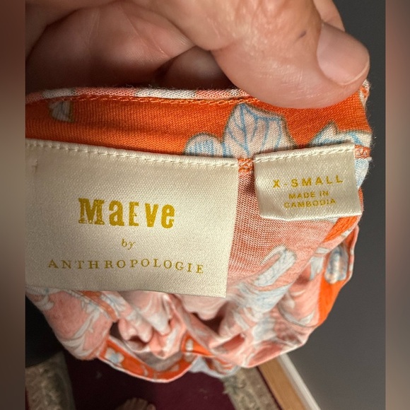 Maeve by Anthropologie Catie Ruffle Sleeve Floral Tee Orange XS 17" PTP - Picture 3 of 4